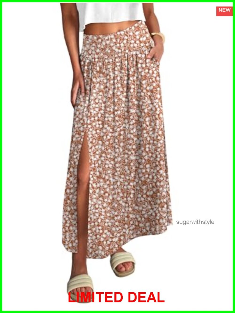 Women's Boho High Waist Flowy A-Line Maxi Skirt Side Slit Pockets